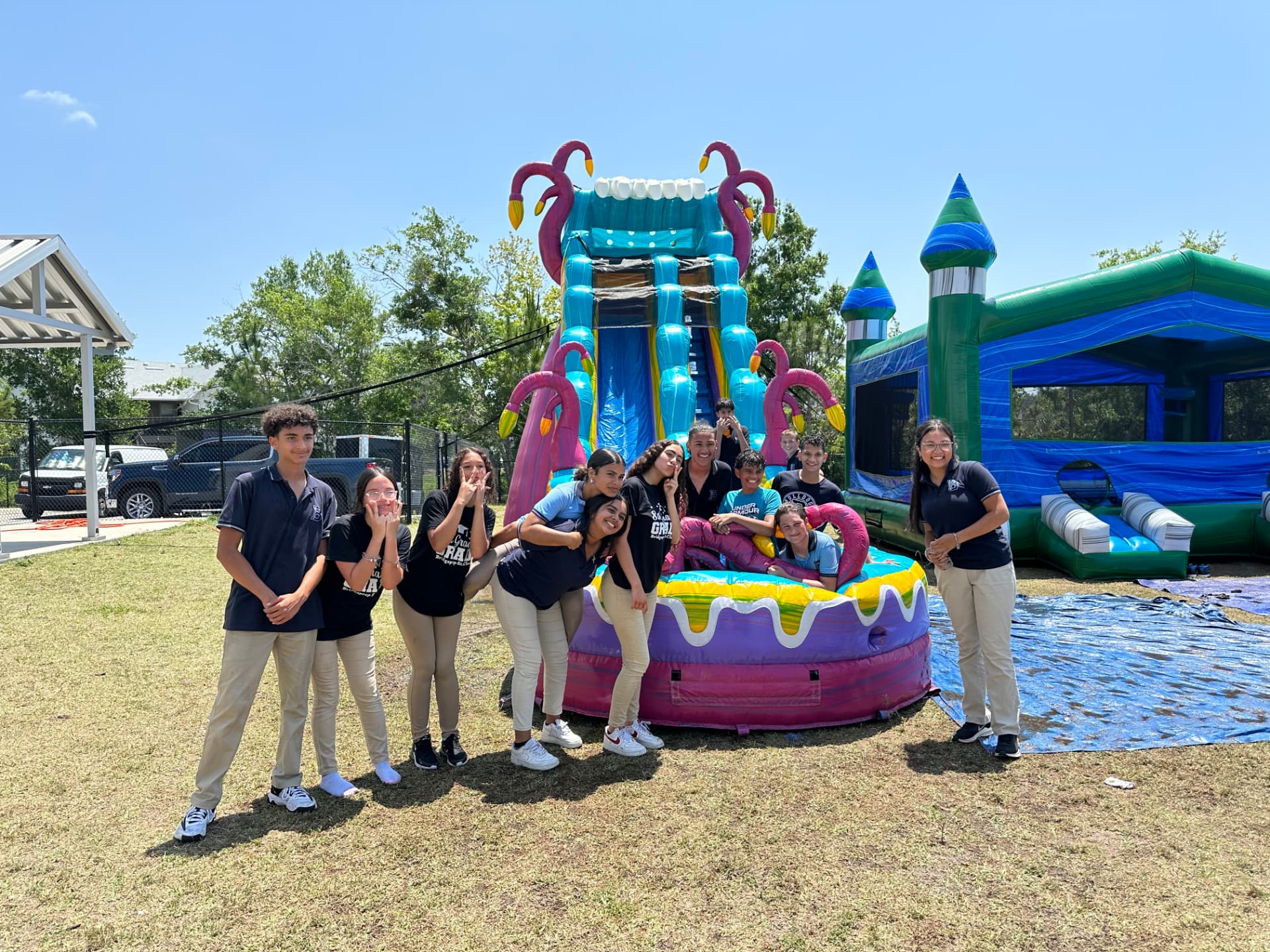 Bounce Hype inflatables staked and supervised at a school event